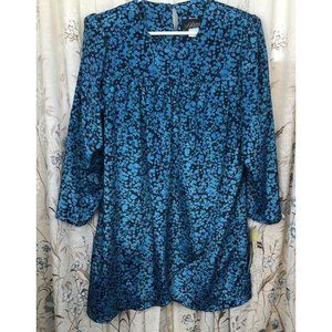 Vintage Alexis Fashions Floral Dress 16W yoke shoulder pads NEW Blue silky